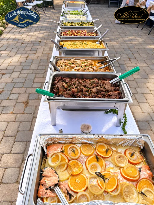 Buffet pans with a selection of food