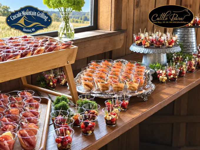 Small appetizers arranged on a buffet